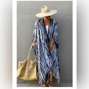 Blue and Black Tie-Dye Kimono